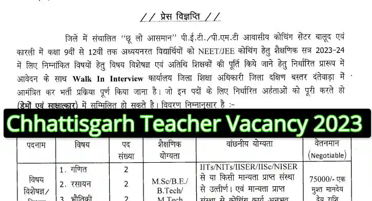 Chhattisgarh Teacher Vacancy 2023