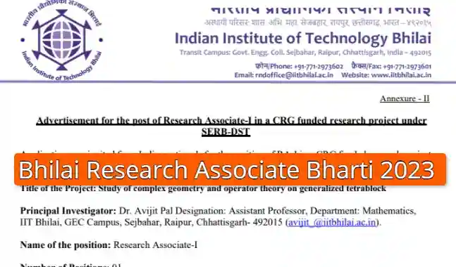 Bhilai Research Associate Vacancy 2023